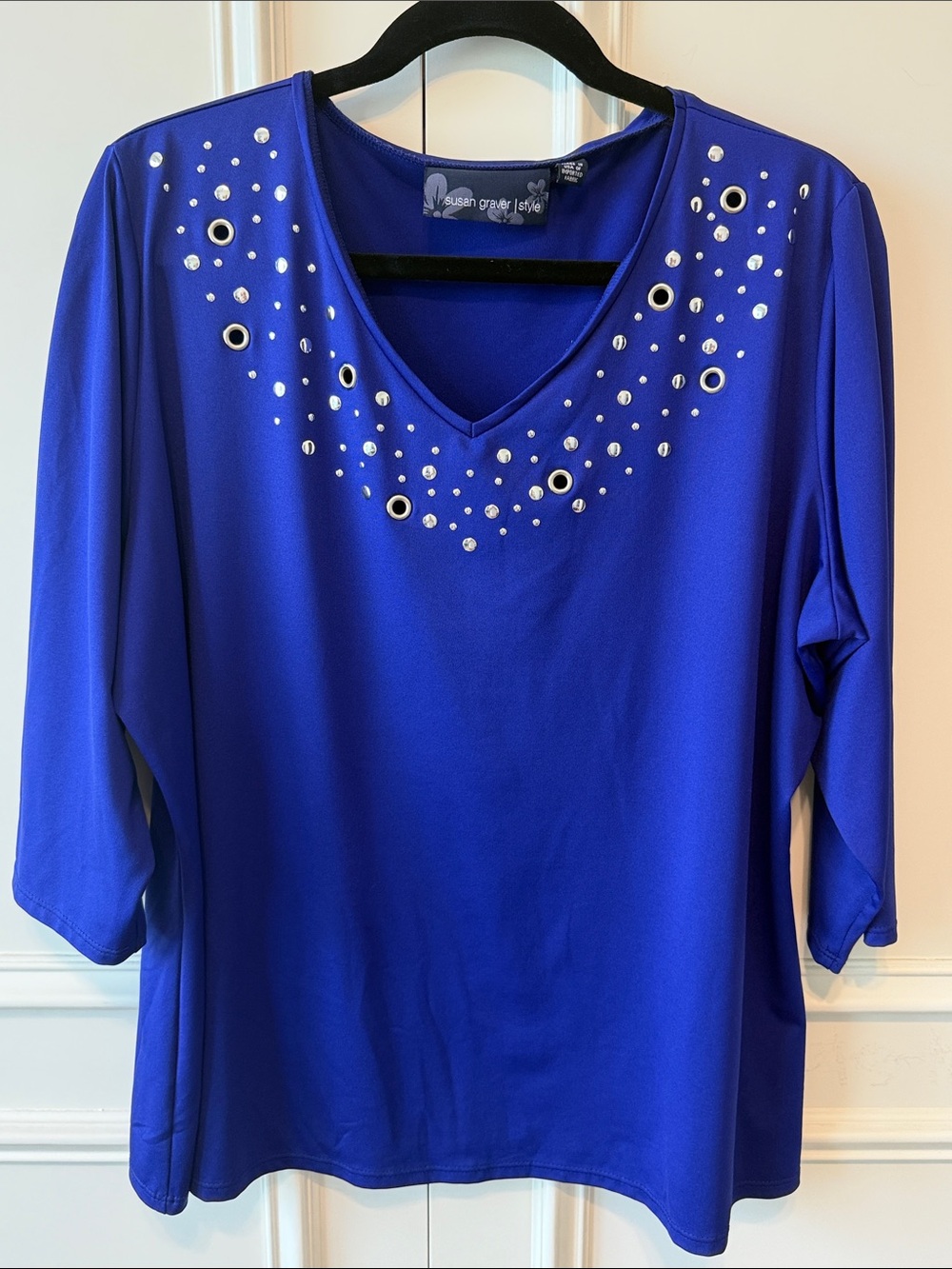 Susan Graver Royal Purple Embellished V-Neck Top